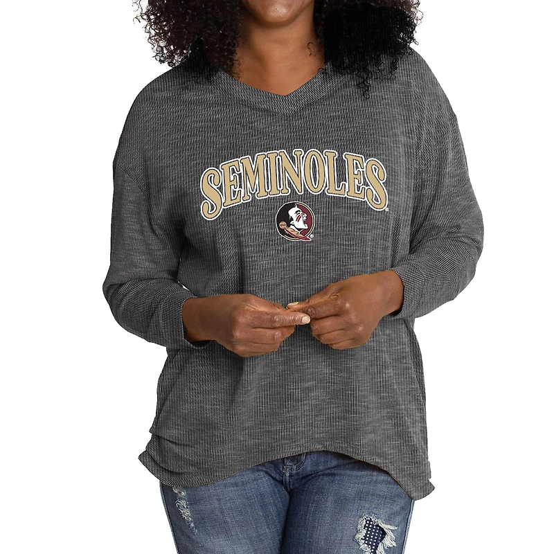 Women's Black Florida State Seminoles Oversized Bailey Long Sleeve V-Neck Tri-Blend Tunic