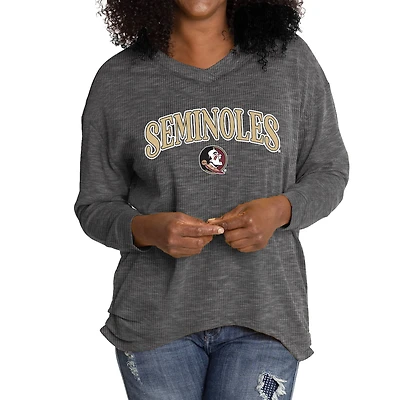 Women's Black Florida State Seminoles Oversized Bailey Long Sleeve V-Neck Tri-Blend Tunic