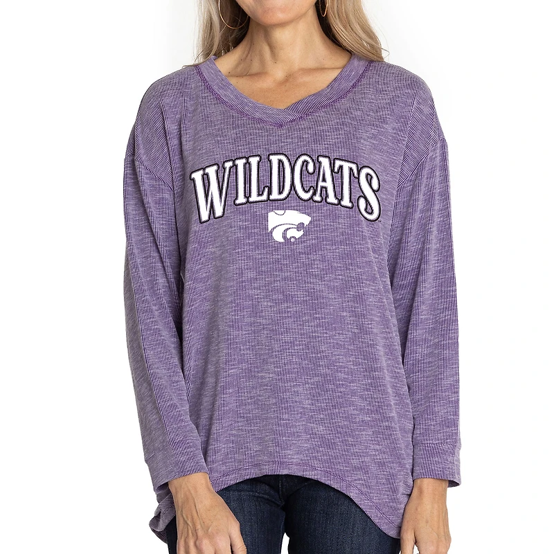 Women's Purple Kansas State Wildcats Oversized Bailey Long Sleeve V-Neck Tri-Blend Tunic