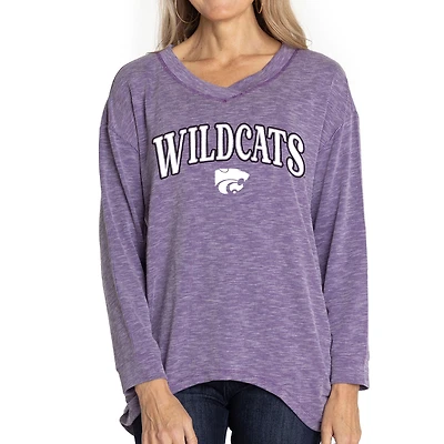 Women's Purple Kansas State Wildcats Oversized Bailey Long Sleeve V-Neck Tri-Blend Tunic