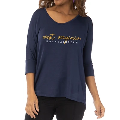 Women's Navy West Virginia Mountaineers Tamara Scoop Neck 3/4-Sleeve Top