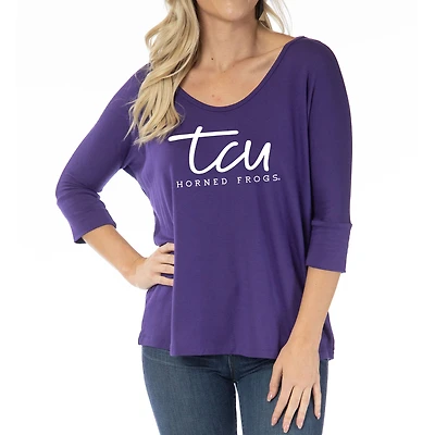 Women's Purple TCU Horned Frogs Tamara Scoop Neck 3/4-Sleeve Top