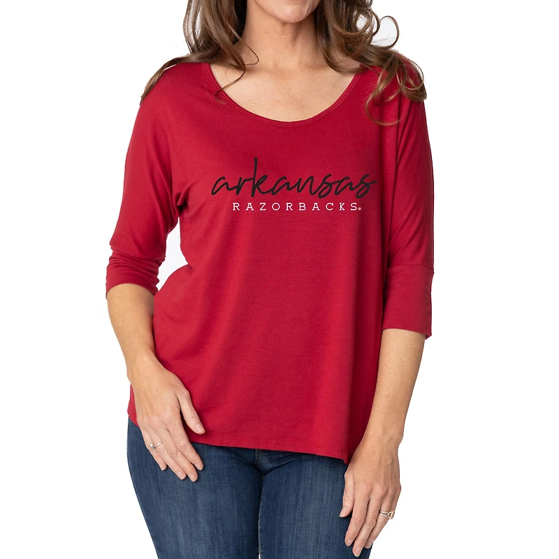Women's Cardinal Arkansas Razorbacks Tamara Scoop Neck 3/4-Sleeve Top
