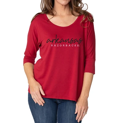 Women's Cardinal Arkansas Razorbacks Tamara Scoop Neck 3/4-Sleeve Top