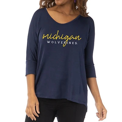 Women's Navy Michigan Wolverines Tamara Scoop Neck 3/4-Sleeve Top