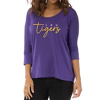 Women's Purple LSU Tigers Tamara Scoop Neck 3/4-Sleeve Top