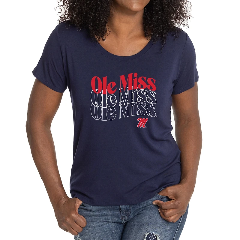Women's Navy Ole Miss Rebels Scarlet Scoop Neck T-Shirt