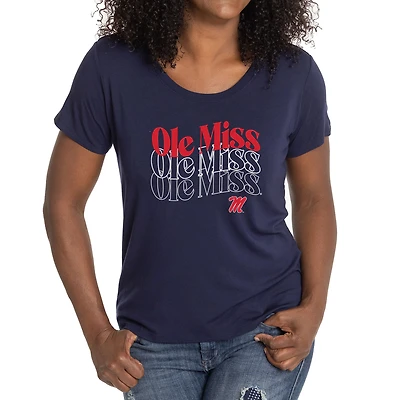 Women's Navy Ole Miss Rebels Scarlet Scoop Neck T-Shirt