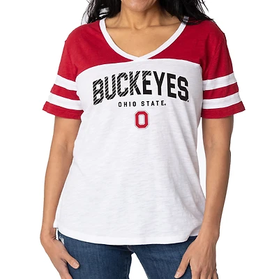 Women's White/Scarlet Ohio State Buckeyes Silvey Color Block Jersey T-Shirt