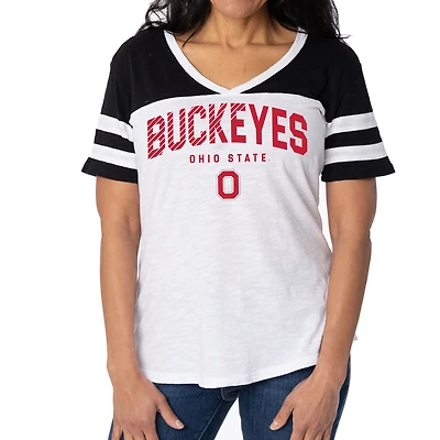 Women's White/Black Ohio State Buckeyes Silvey Color Block Jersey T-Shirt