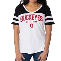Women's White/Black Ohio State Buckeyes Silvey Color Block Jersey T-Shirt