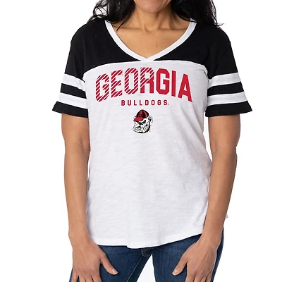Women's White/Black Georgia Bulldogs Silvey Color Block Jersey T-Shirt