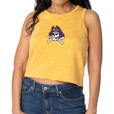 Women's Gold ECU Pirates Brie Sandwash Tri-Blend Cropped Tank Top