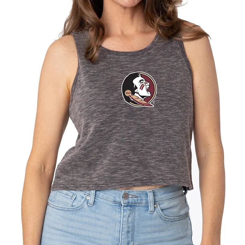 Women's Charcoal Florida State Seminoles Brie Sandwash Tri-Blend Cropped Tank Top