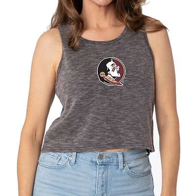 Women's Charcoal Florida State Seminoles Brie Sandwash Tri-Blend Cropped Tank Top