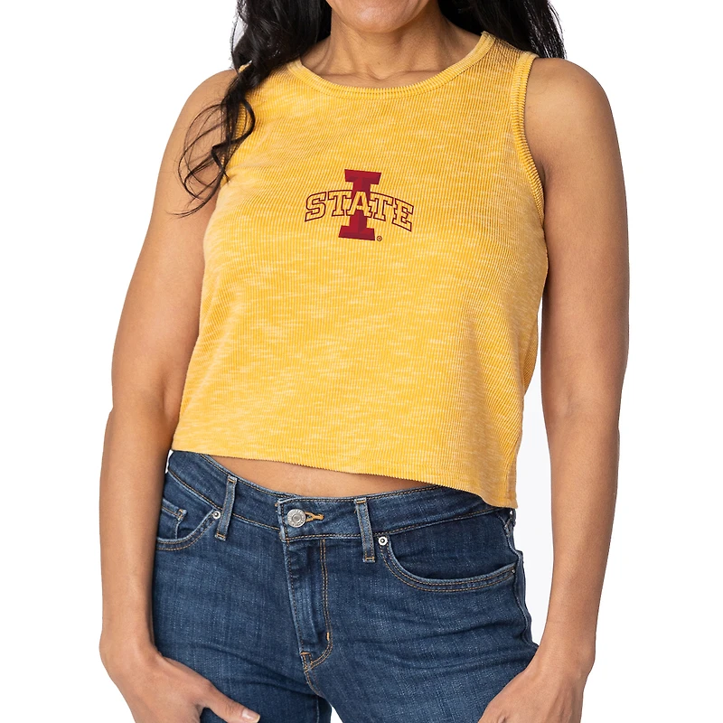 Women's Gold Iowa State Cyclones Brie Sandwash Tri-Blend Cropped Tank Top