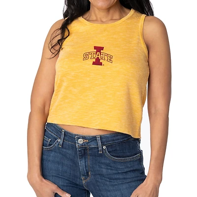 Women's Gold Iowa State Cyclones Brie Sandwash Tri-Blend Cropped Tank Top