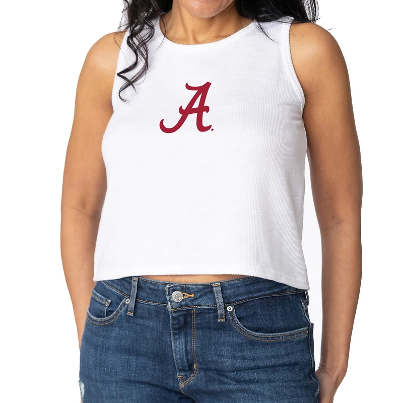 Women's White Alabama Crimson Tide Brie Sandwash Tri-Blend Cropped Tank Top
