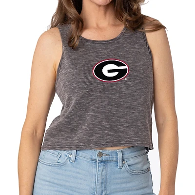 Women's Charcoal Georgia Bulldogs Brie Sandwash Tri-Blend Cropped Tank Top