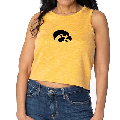 Women's Gold Iowa Hawkeyes Brie Sandwash Tri-Blend Cropped Tank Top