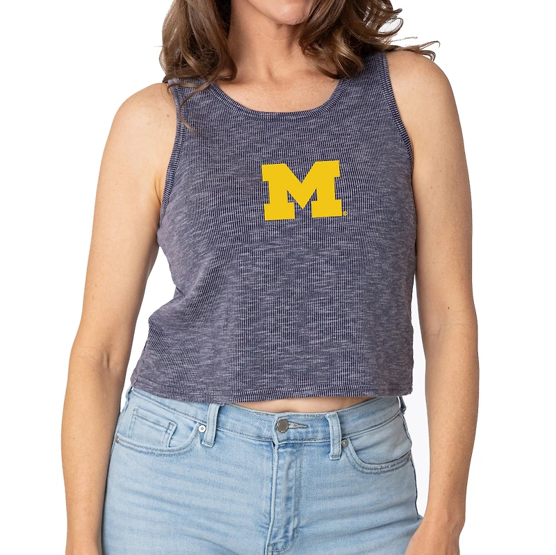 Women's Navy Michigan Wolverines Brie Sandwash Tri-Blend Cropped Tank Top