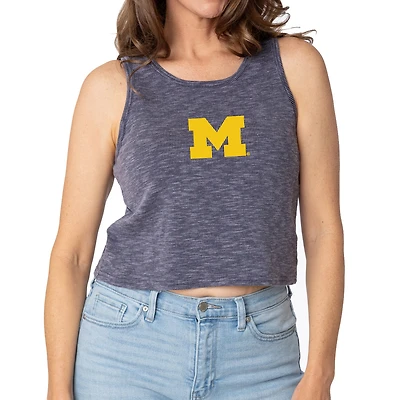 Women's Navy Michigan Wolverines Brie Sandwash Tri-Blend Cropped Tank Top
