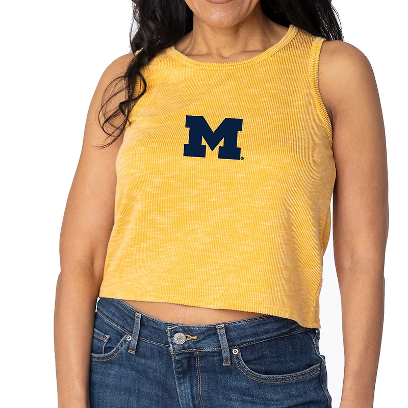 Women's Maize Michigan Wolverines Brie Sandwash Tri-Blend Cropped Tank Top