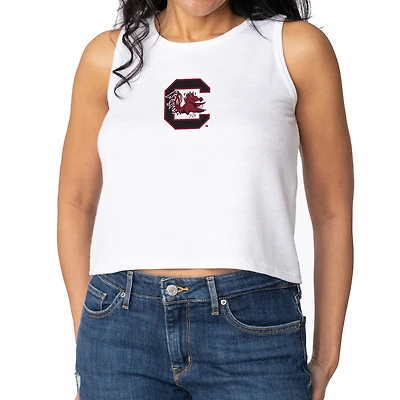 Women's White South Carolina Gamecocks Brie Sandwash Tri-Blend Cropped Tank Top