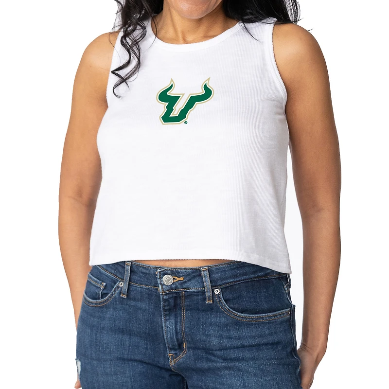 Women's White South Florida Bulls Brie Sandwash Tri-Blend Cropped Tank Top