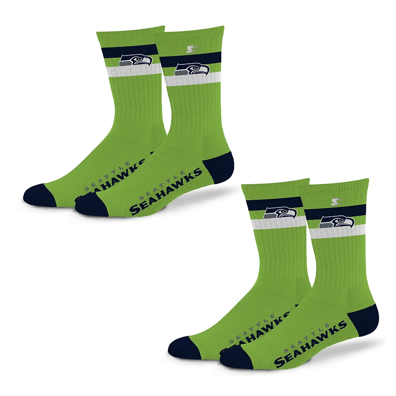 Unisex Starter Seattle Seahawks Team Color 2-Stripe 2-Pack Crew Socks Set
