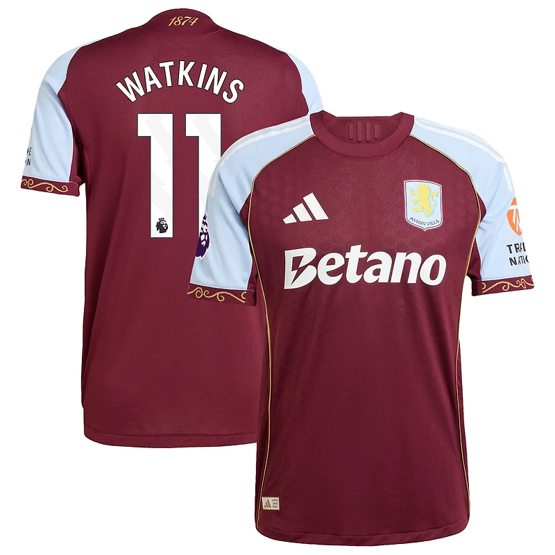 Men's adidas Ollie Watkins Claret Aston Villa 2025/26 Home Authentic Jersey