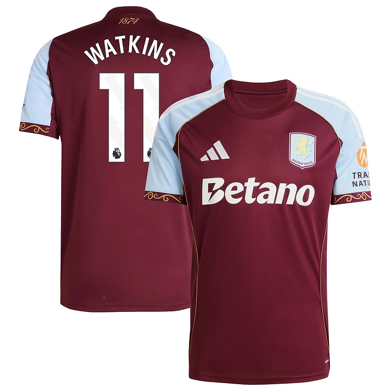 Men's adidas Ollie Watkins Claret Aston Villa 2025/26 Home Replica Jersey