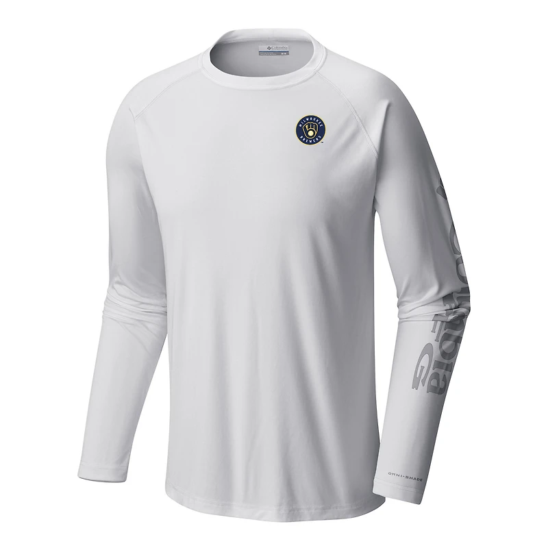 Men's Columbia White Milwaukee Brewers Terminal Tackle Long Sleeve Shirt