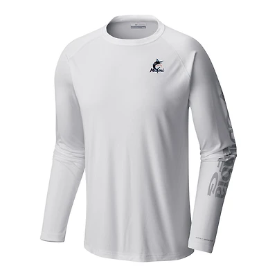 Men's Columbia White Miami Marlins Terminal Tackle Long Sleeve Shirt