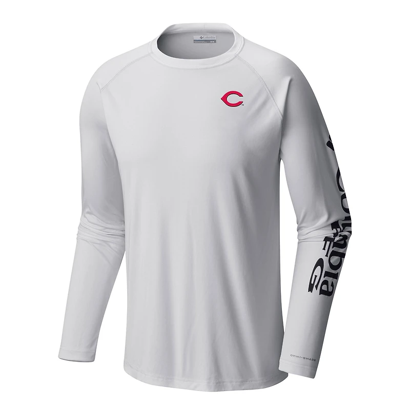 Men's Columbia White Cincinnati Reds Terminal Tackle Long Sleeve Shirt