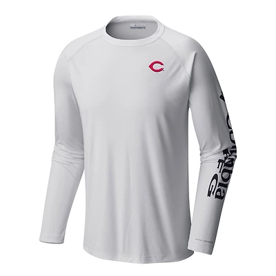 Men's Columbia White Cincinnati Reds Terminal Tackle Long Sleeve Shirt