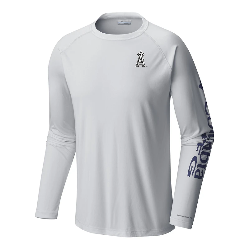 Men's Columbia White Los Angeles Angels Terminal Tackle Long Sleeve Shirt