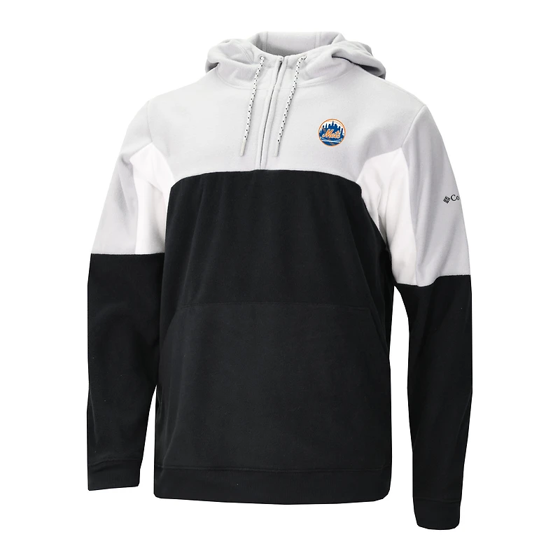 Men's Columbia Black New York Mets Lodge Fleece Quarter-Zip Hoodie