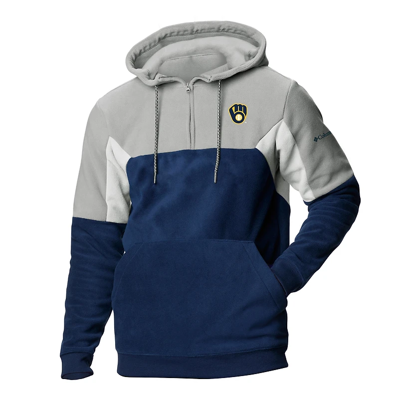 Men's Columbia Navy Milwaukee Brewers Lodge Fleece Quarter-Zip Hoodie