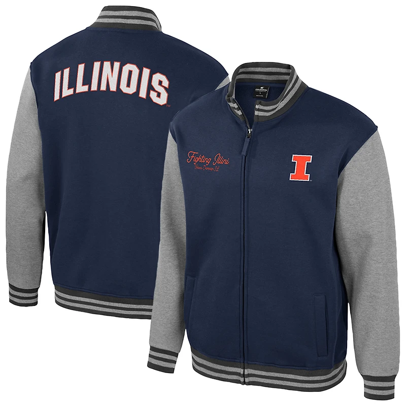 Men's Colosseum Navy Illinois Fighting Illini Ambi-Turner Full-Zip Varsity Jacket