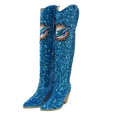 Women's Cuce Miami Dolphins Over-the-Knee Sequin Boots