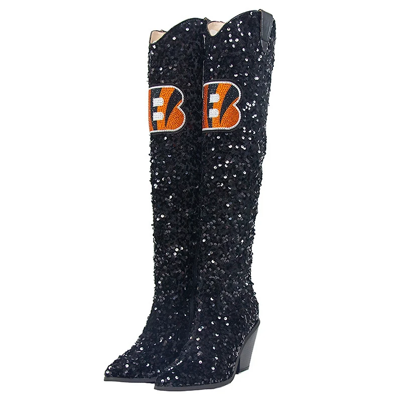 Women's Cuce Cincinnati Bengals Over-the-Knee Sequin Boots