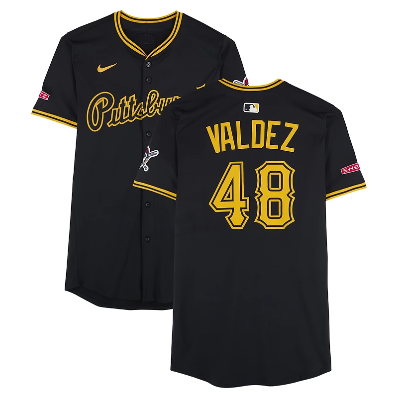 Enmanuel Valdez Pittsburgh Pirates Game-Used #48 Black Nike Jersey from Multiple Games During the 2025 MLB Season