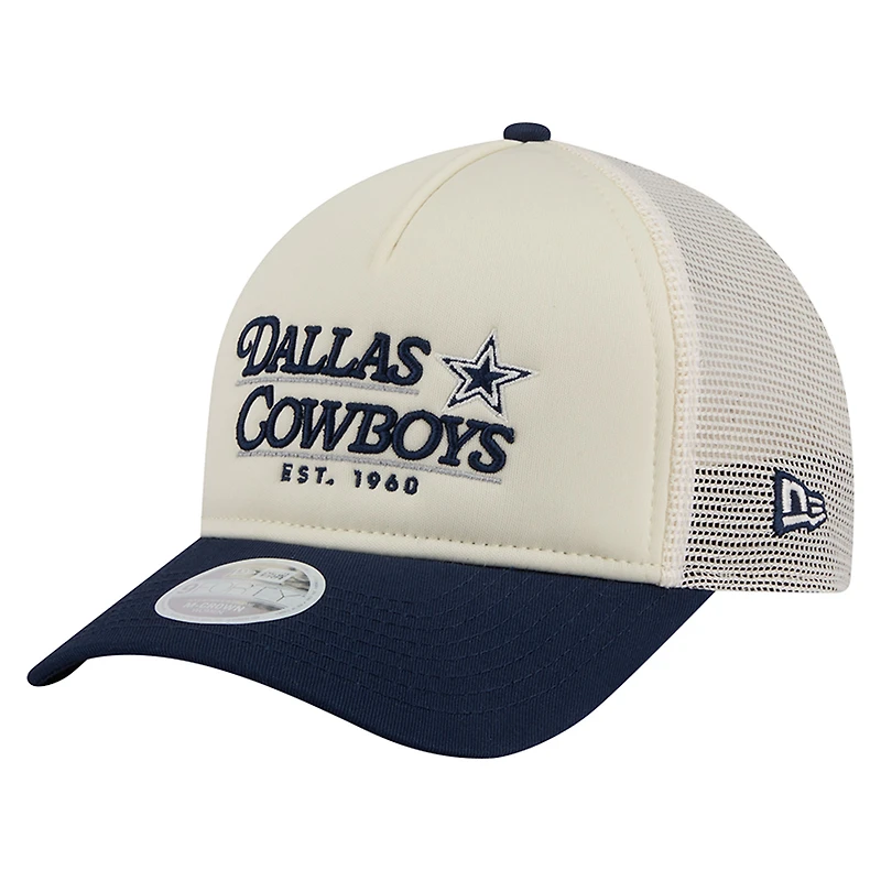 Women's New Era  Cream/Navy Dallas Cowboys Retro A-Frame 9FORTY Adjustable Hat
