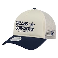Women's New Era  Cream/Navy Dallas Cowboys Retro A-Frame 9FORTY Adjustable Hat
