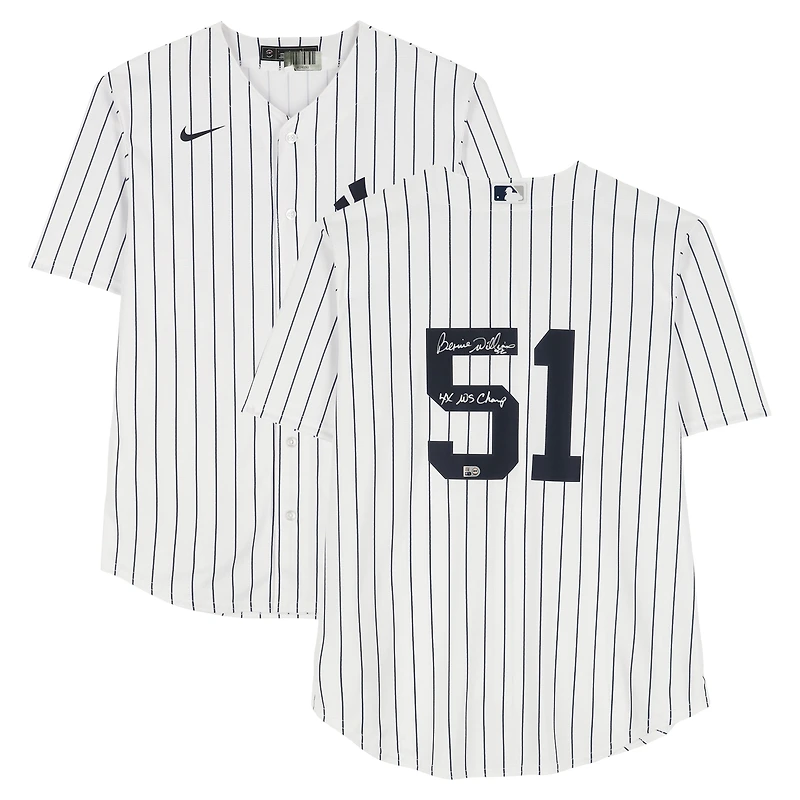 Bernie Williams New York Yankees Autographed White Nike Replica Jersey with "4X WS Champ" Inscription