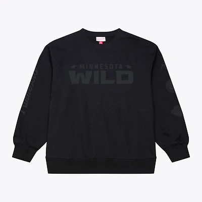 Men's Mitchell & Ness Black Minnesota Wild Phantom Fleece Crew Neck Sweatshirt