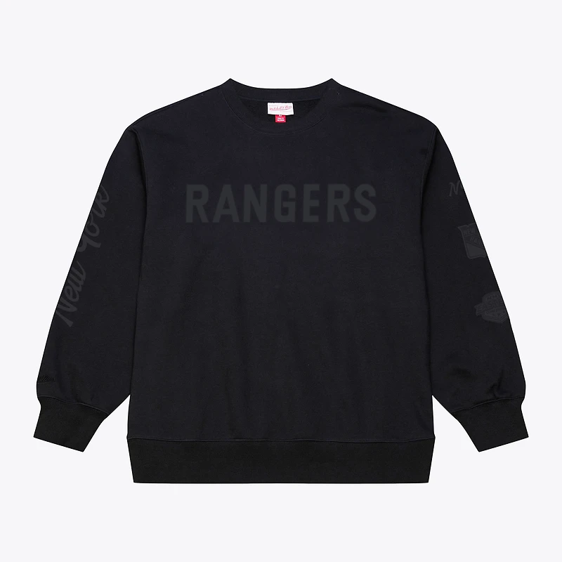 Men's Mitchell & Ness Black New York Rangers Phantom Fleece Crew Neck Sweatshirt