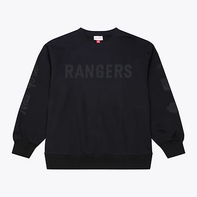 Men's Mitchell & Ness Black New York Rangers Phantom Fleece Crew Neck Sweatshirt