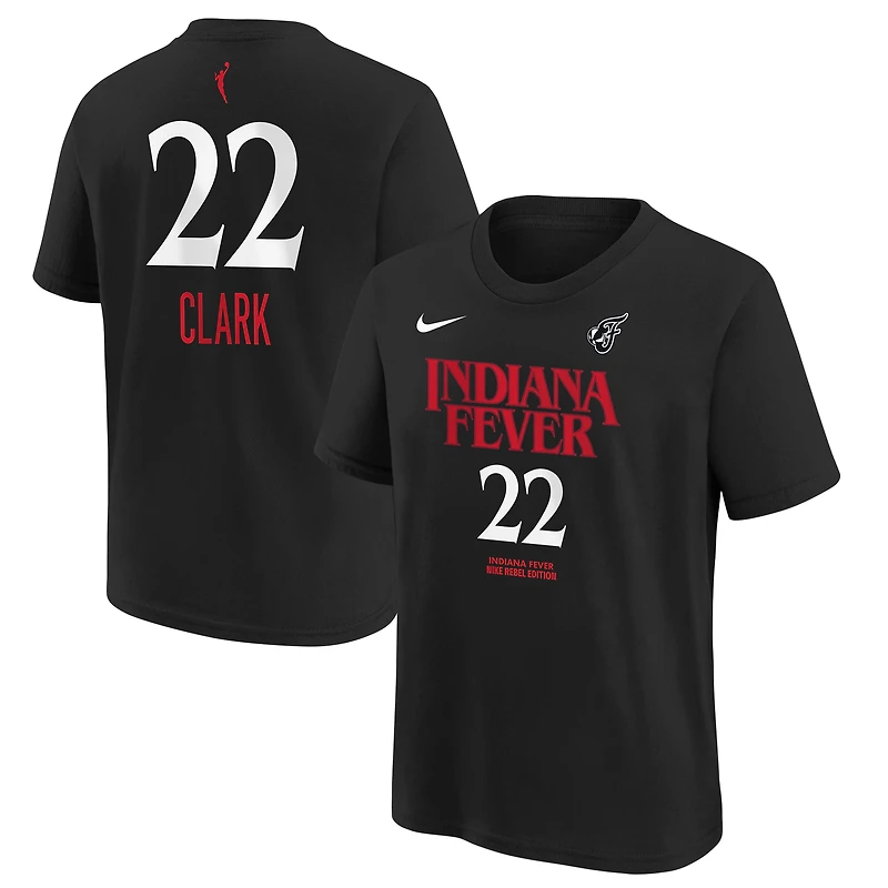 Youth Nike Caitlin Clark Black Indiana Fever Rebel Edition Name & Number T-Shirt